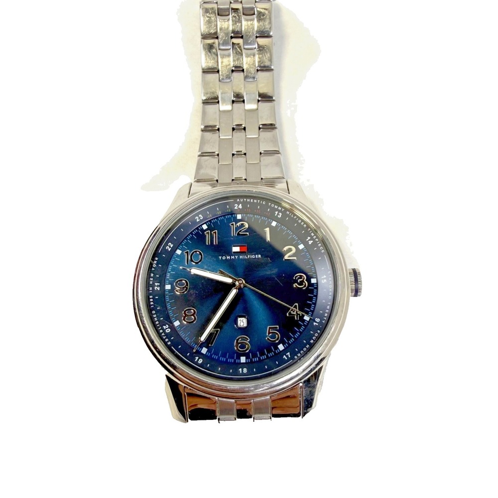 Tommy Hilfiger Men's Date Blue Dial Stainless Steel Wrist Watch Works